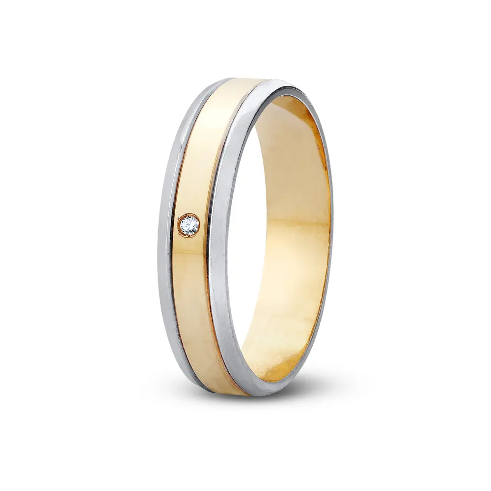 Aliança De Compromisso Versos Com Brilhante - Ouro 18K