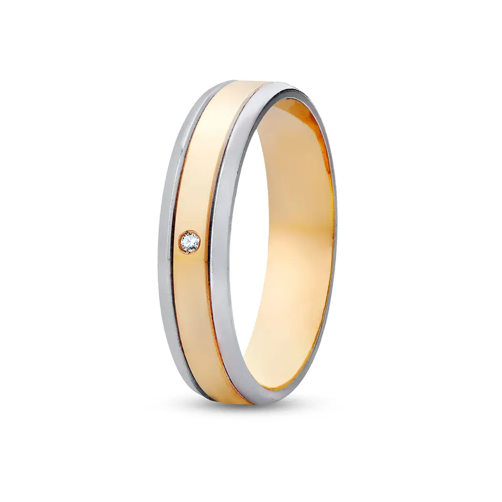 Aliança De Compromisso Versos Com Brilhante - Ouro 18K