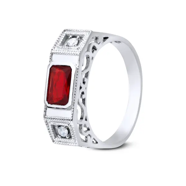 Anel  Prata Masculino Pedra