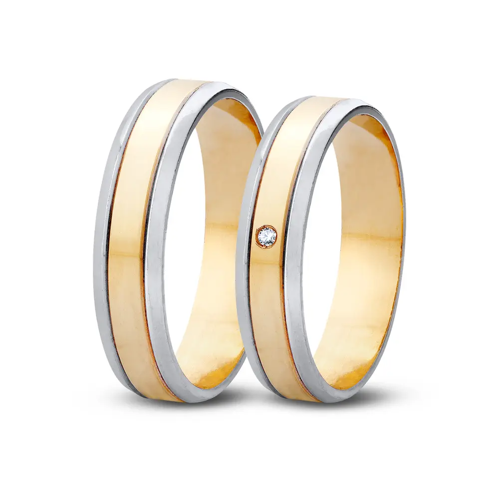 Par de Alianças De Compromisso Versos com e Sem Brilhante - Ouro 18K