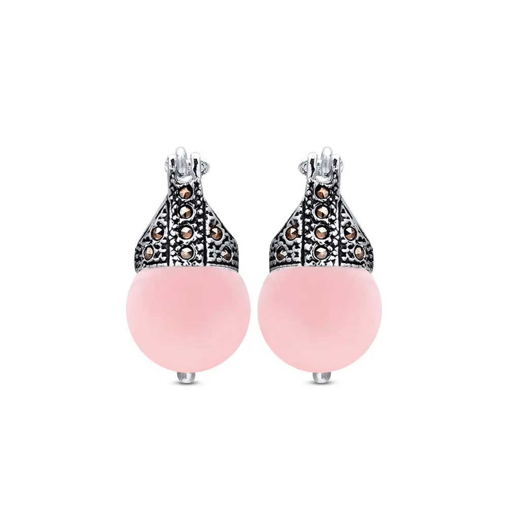 Brinco Prata Lady Di Ágata Rosa Claro