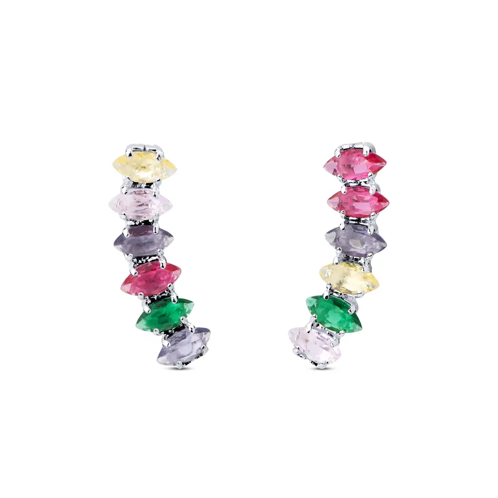 Brinco  Prata Leve  Ear Cuff Zircônias