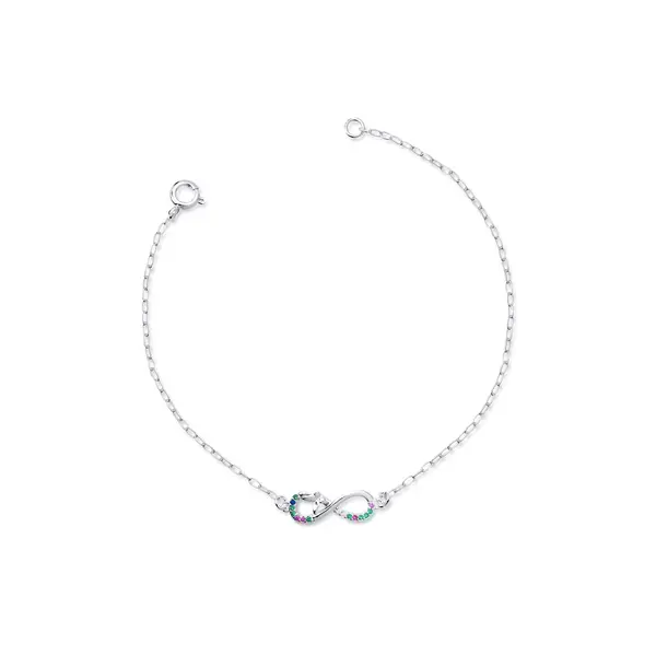 Pulseira Prata  Leve  Infinito Com Zircônias  Coloridas