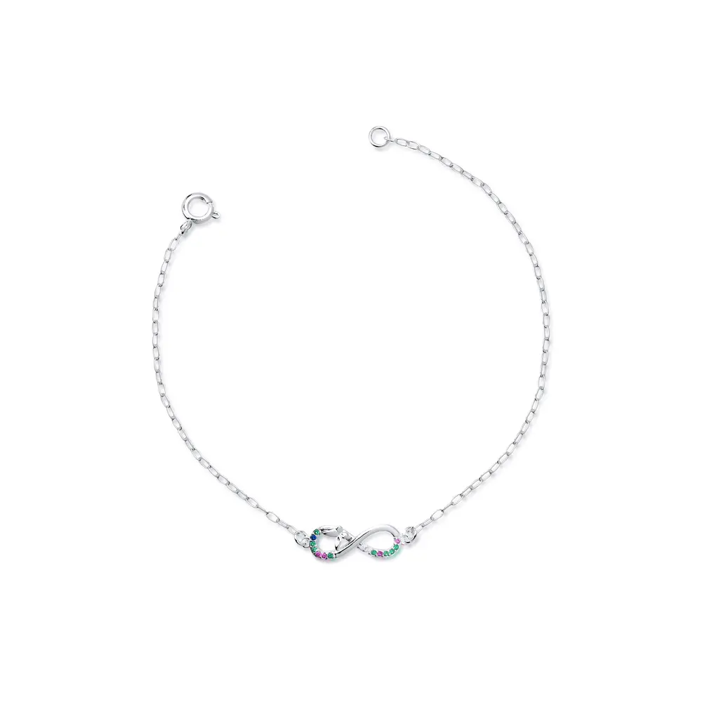 Pulseira Prata  Leve  Infinito Com Zircônias  Coloridas