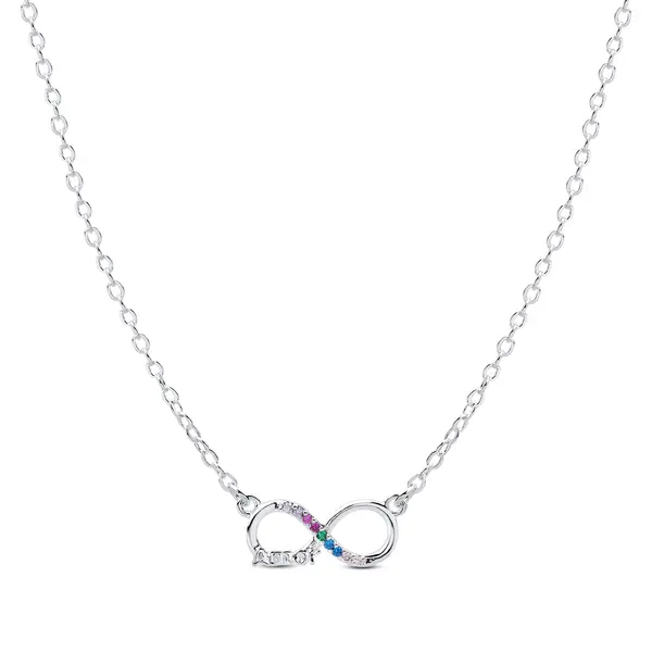 Gargantilha  Prata  Leve Infinito Amor Com Zircônias  Coloridas