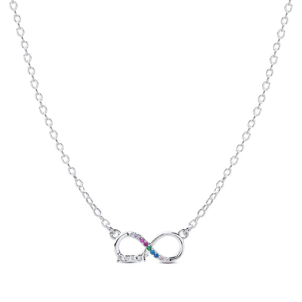 Gargantilha  Prata  Leve Infinito Amor Com Zircônias  Coloridas