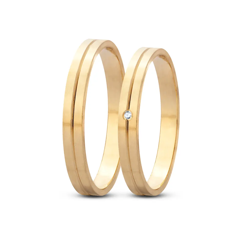 Par de Alianças De Compromisso Um Beijo Com e Sem Brilhante - Ouro 18K