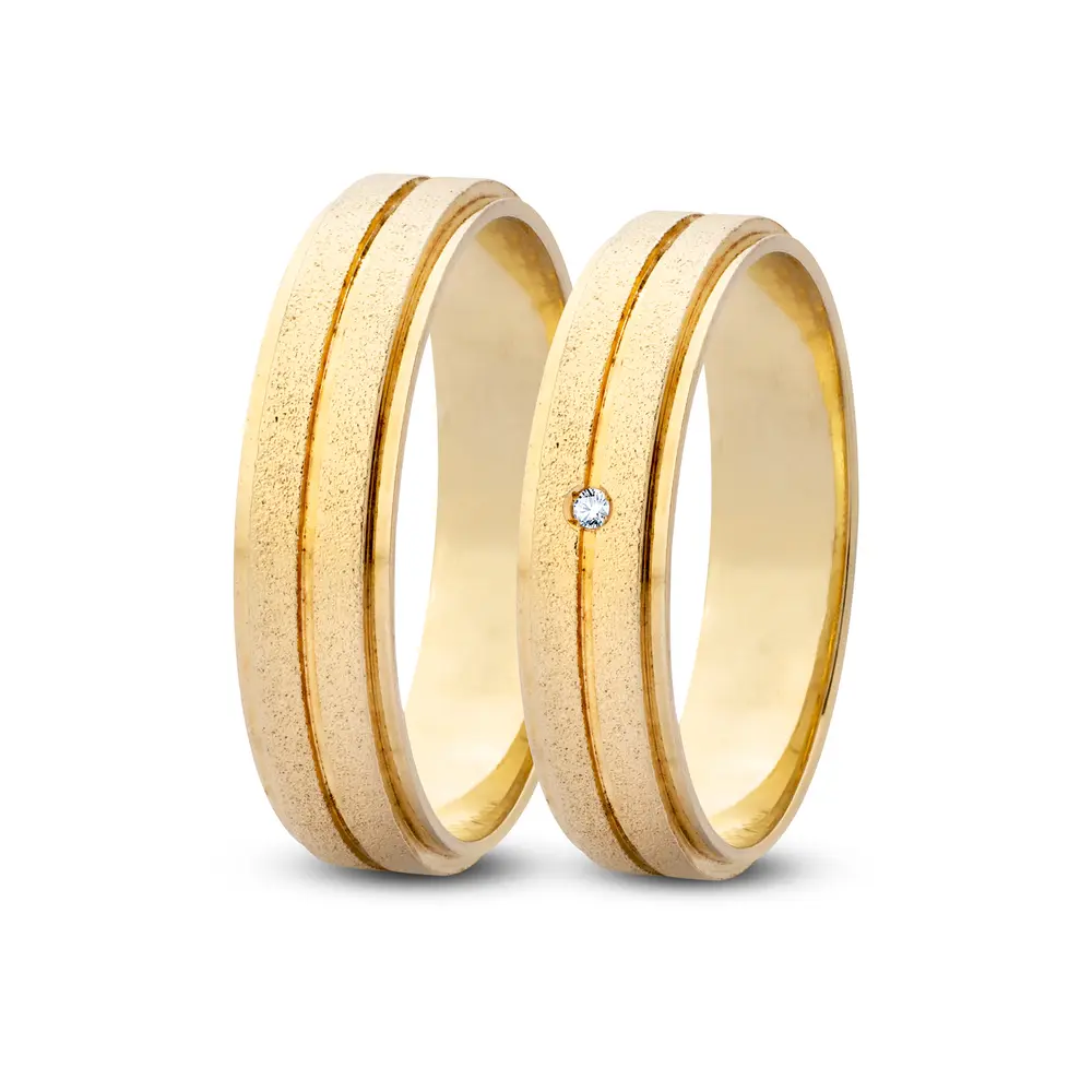 Par de Alianças De Compromisso Mistério Com e Sem Brilhante - Ouro 18K