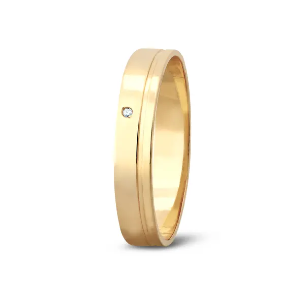 Aliança De Compromisso Bela Flor Com Brilhante - Ouro 18K