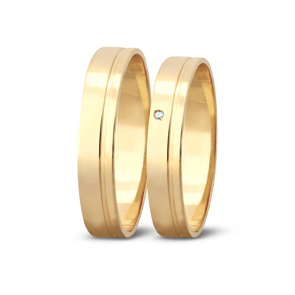 Par de Alianças De Compromisso Bela Flor Com e Sem Brilhante - Ouro 18K