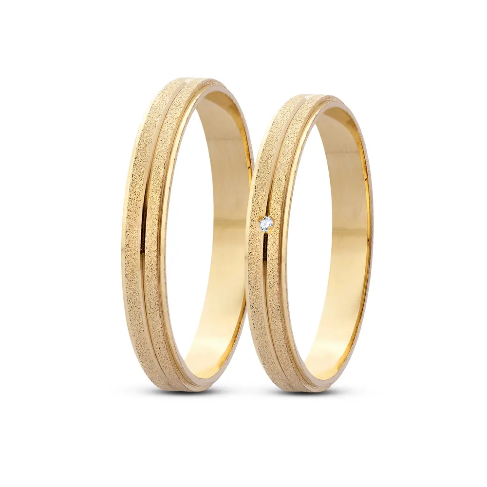 Par de Alianças De Compromisso Canção Com e Sem Brilhante - Ouro 18K