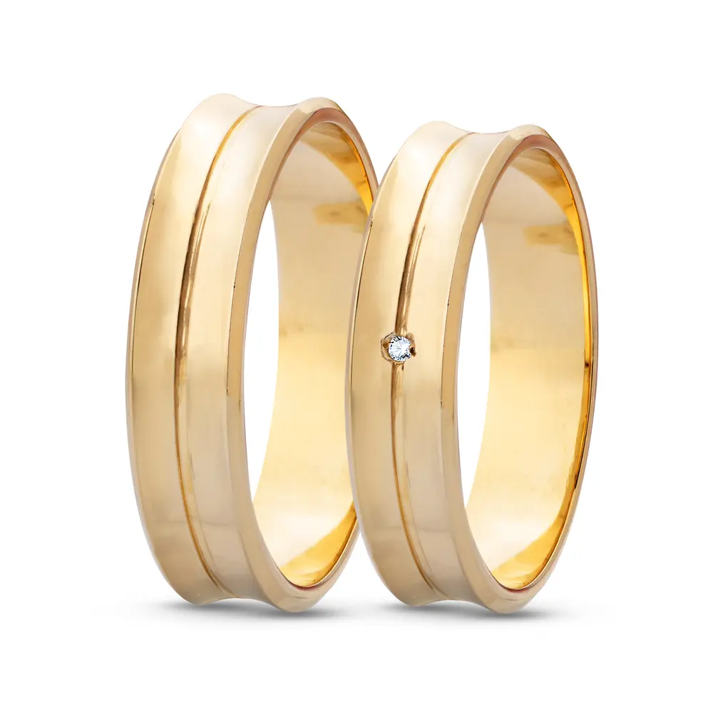 Par de Alianças De Compromisso Mais Que Perfeito Com e Sem Brilhante - Ouro 18K