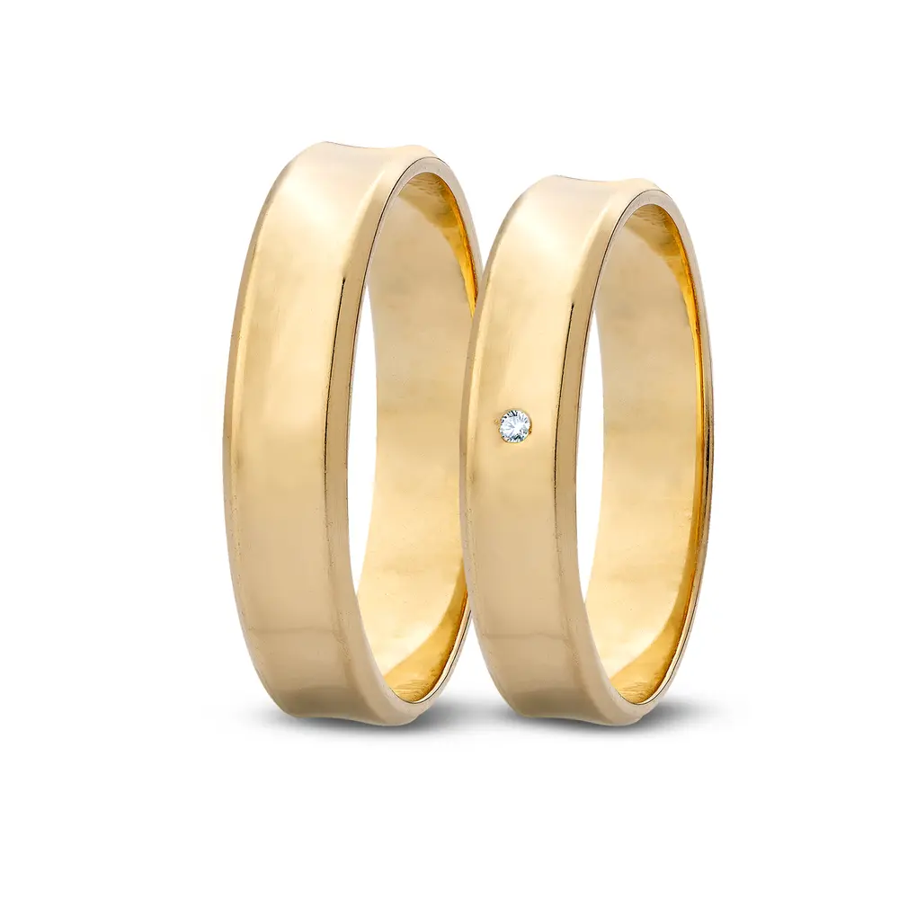 Par de Alianças De Compromisso A Dois Com e Sem Brilhante - Ouro 18K