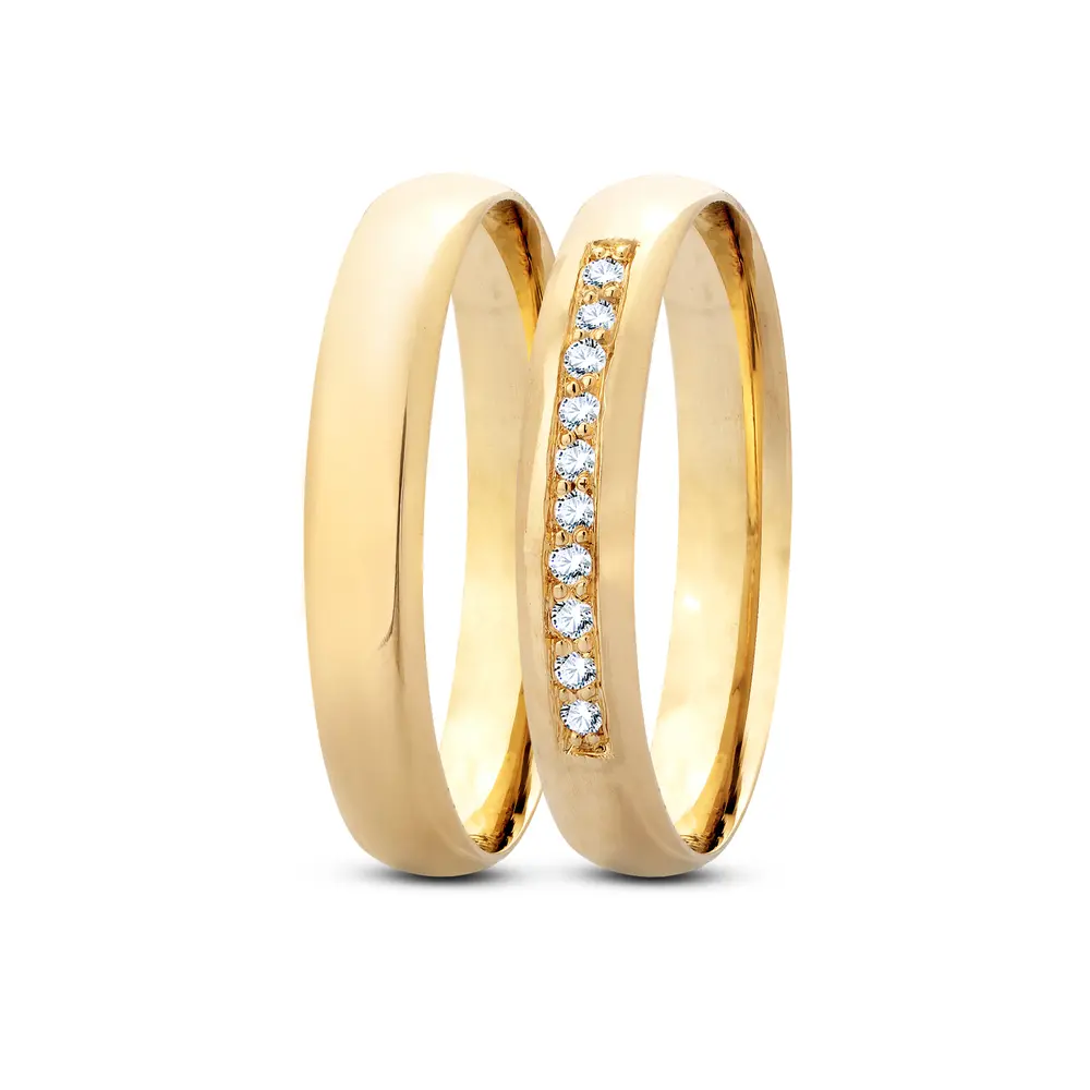 Par de Alianças De Compromisso Romance Com e Sem Brilhante - Ouro 18K