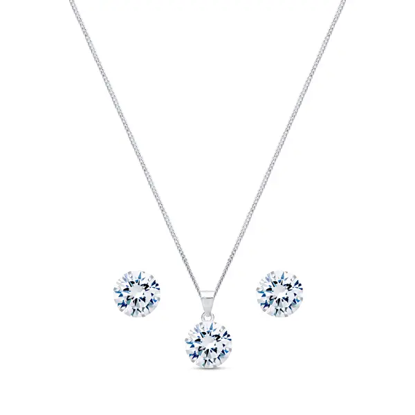 Conjunto Prata Zircônia 8 mm