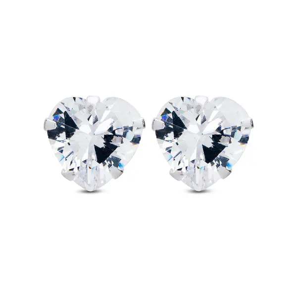 BRINCO PRATA ZIRCÔNIA CORAÇÃO 8MM