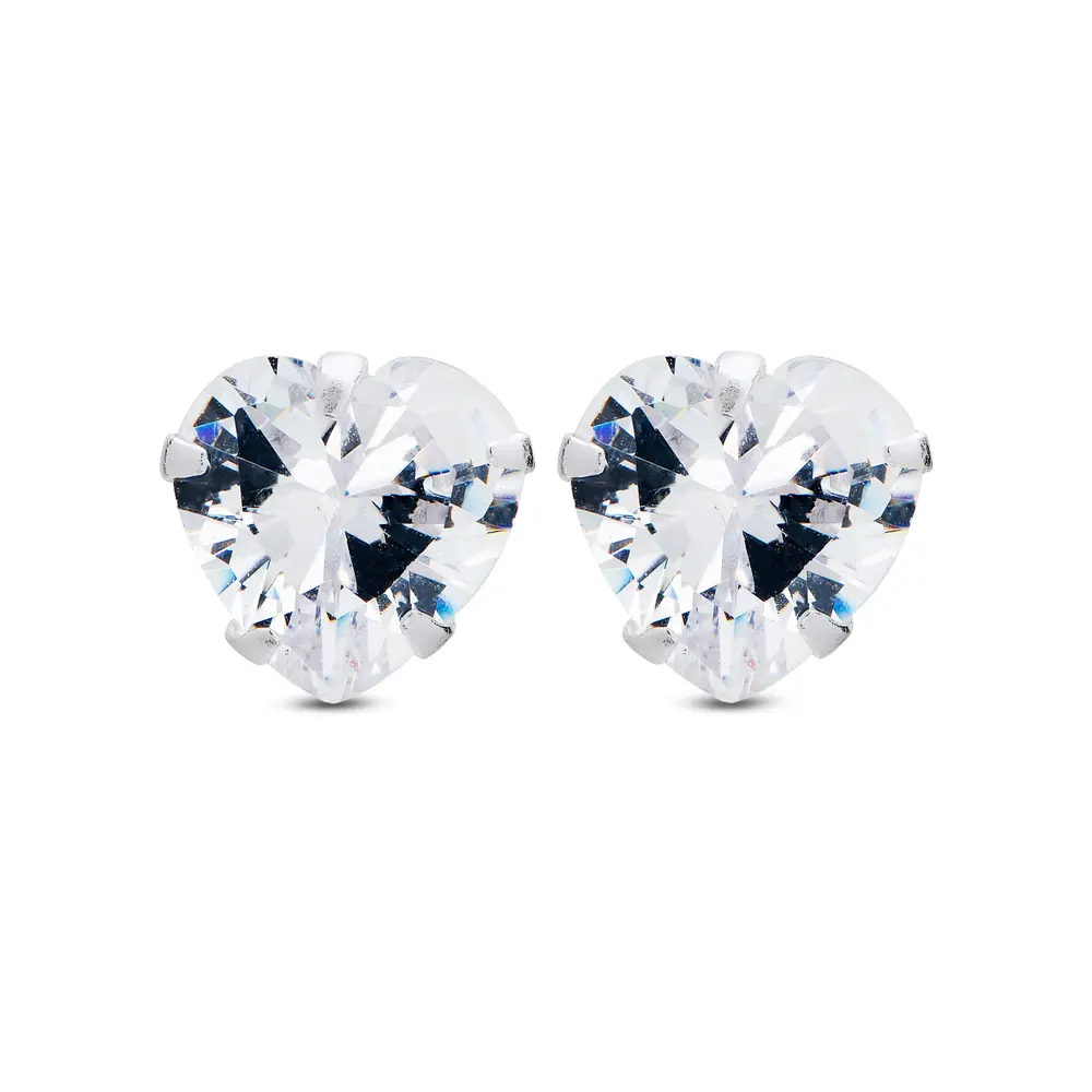BRINCO PRATA ZIRCÔNIA CORAÇÃO 8MM