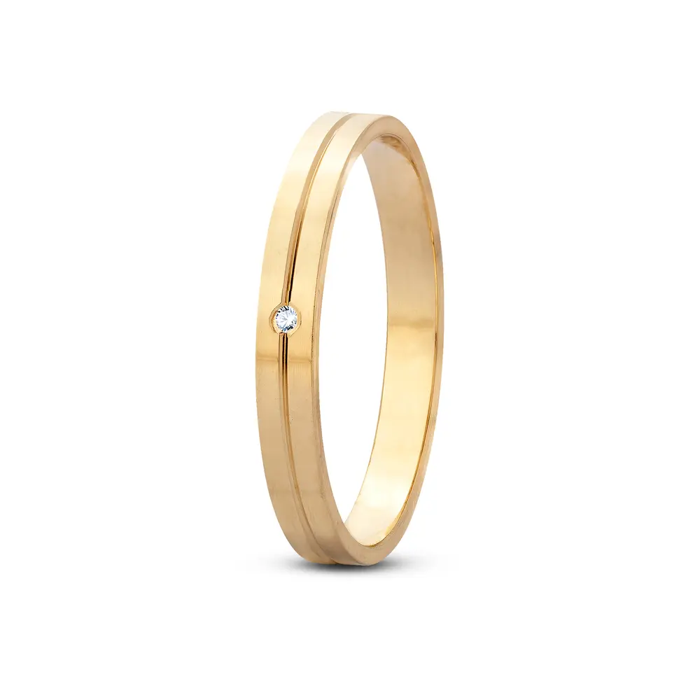 Aliança De Compromisso Um Beijo Com Brilhante - Ouro 18K