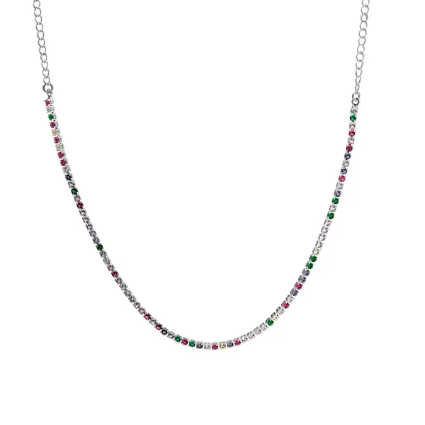 Choker Prata Leve Rivieira Pedras Coloridas
