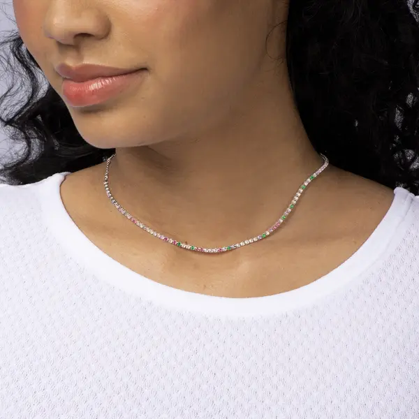Choker Prata Leve Rivieira Pedras Coloridas
