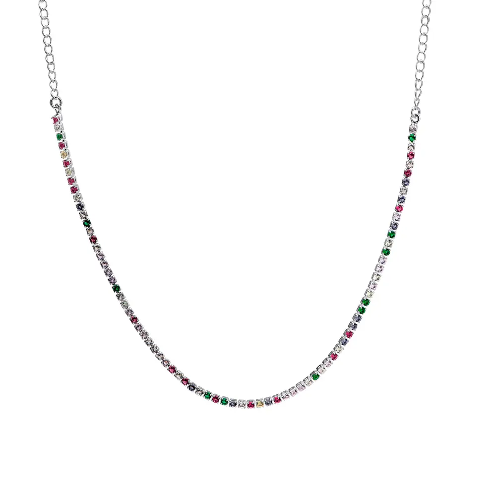 Choker Prata Leve Rivieira Pedras Coloridas