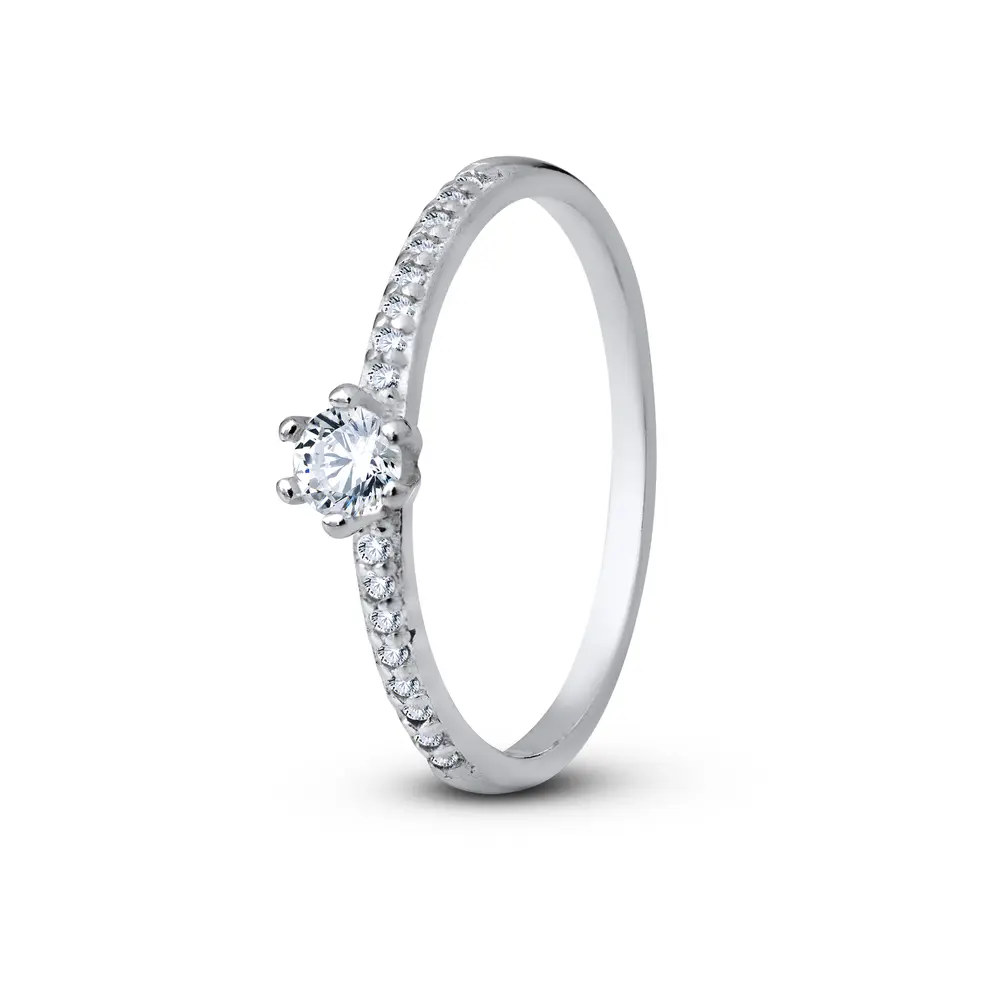 Anel Prata Com Zircônias