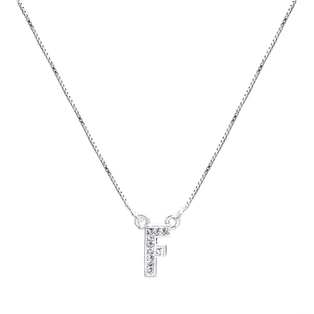 Gargantilha Prata Letra Com Zircônias Letra F