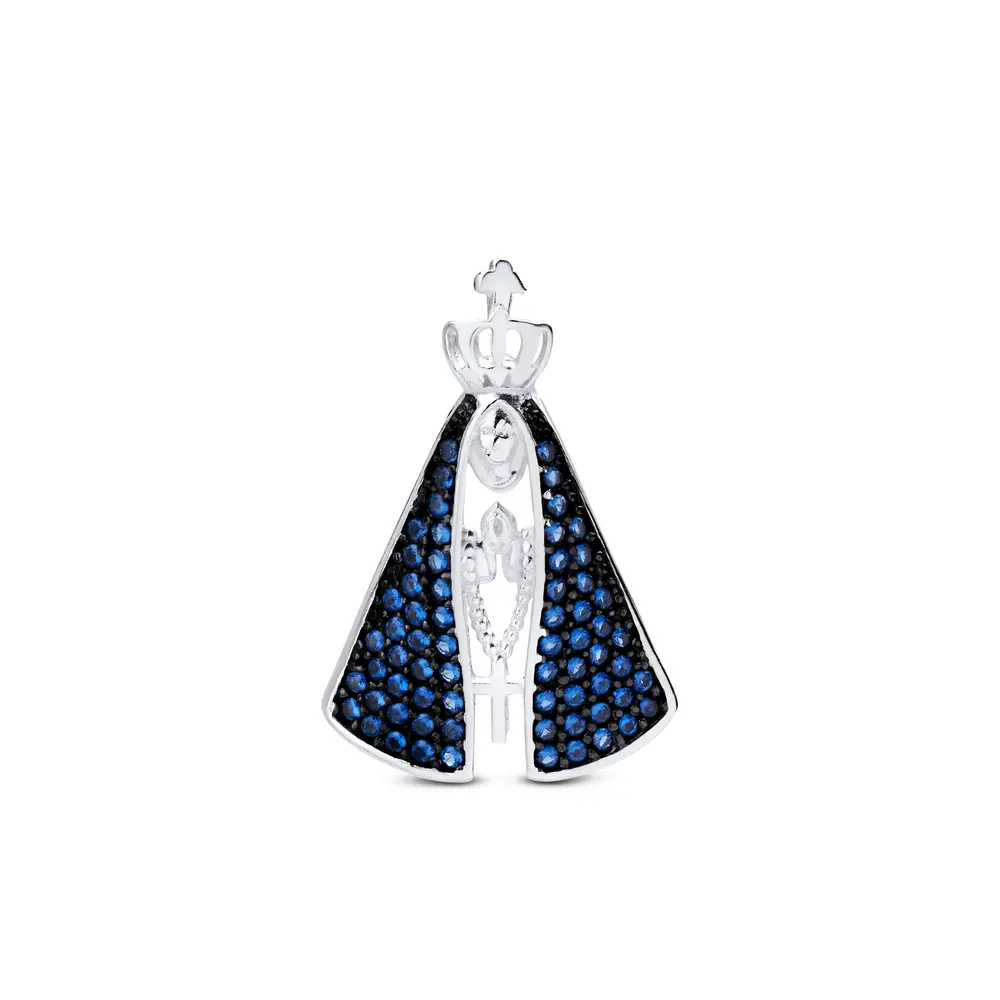 Pingente Prata Nossa Senhora Aparecida Zircônias 22cm