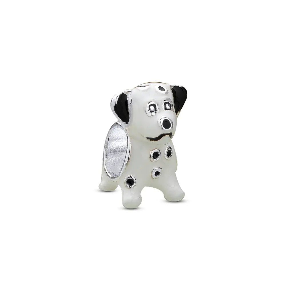 Berloque Prata Art Collection Cachorro Preto E Branco Esmaltado