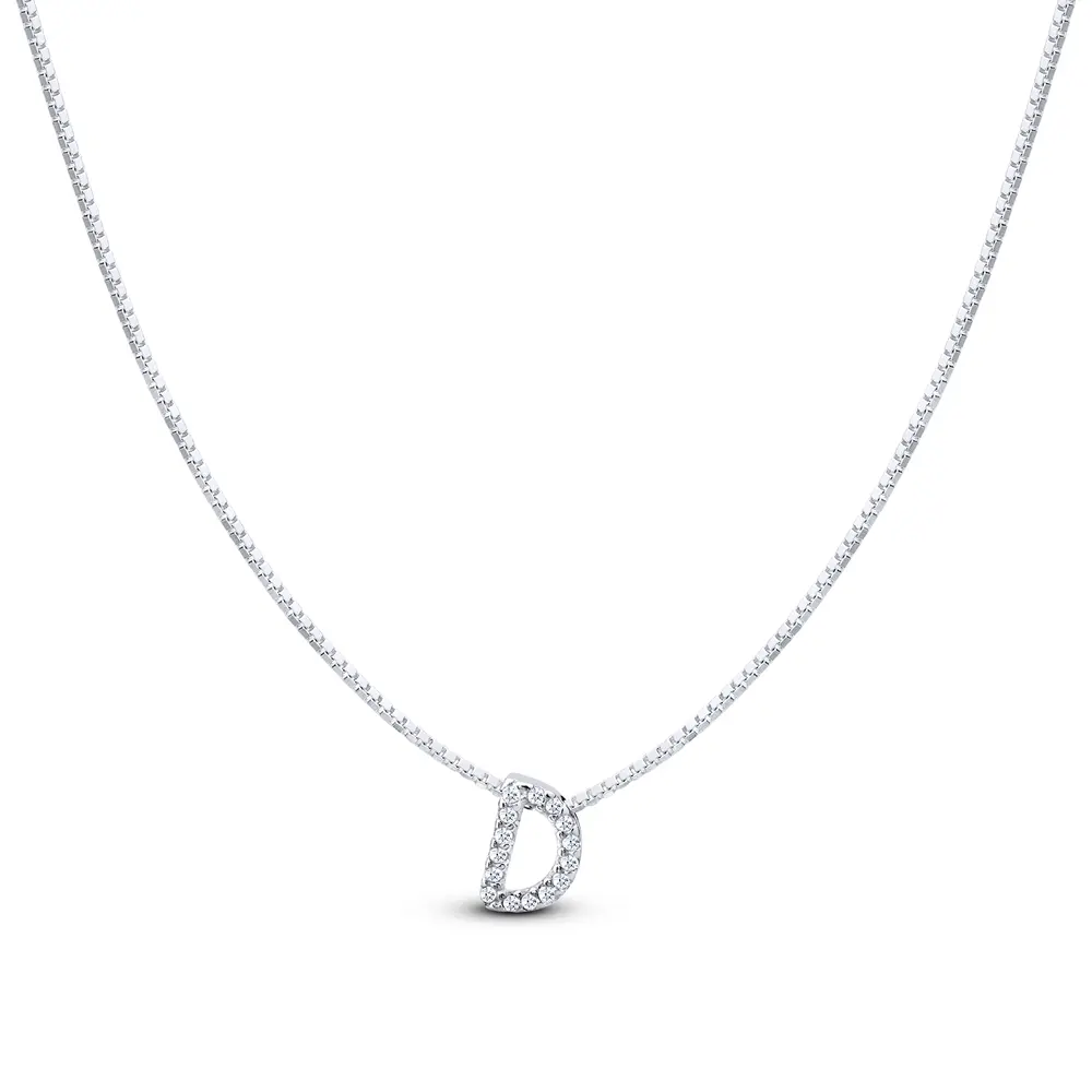 Gargantilha Prata Letra Com Zircônias 40cm Letra D