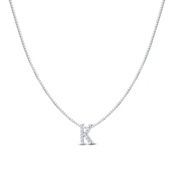 Gargantilha Prata Letra Com Zircônias 40cm Letra K