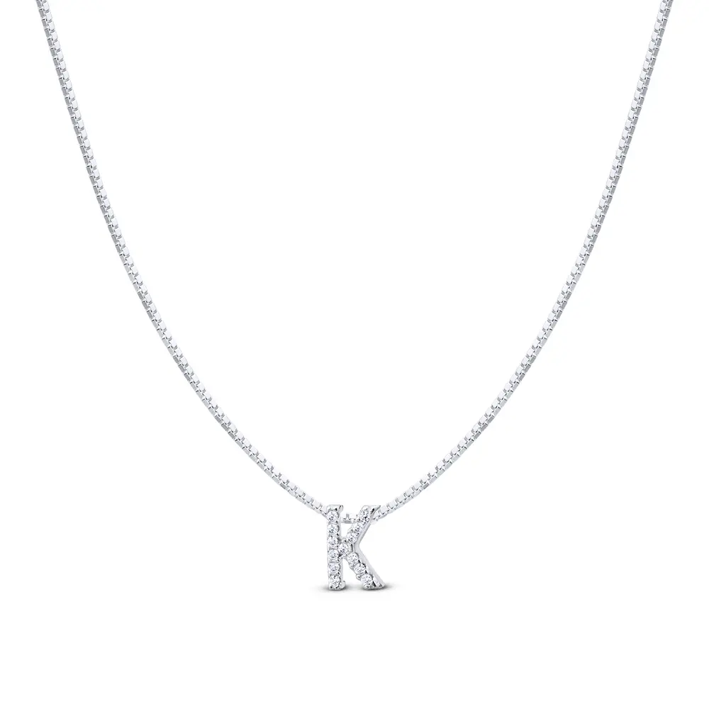 Gargantilha Prata Letra Com Zircônias 40cm Letra K