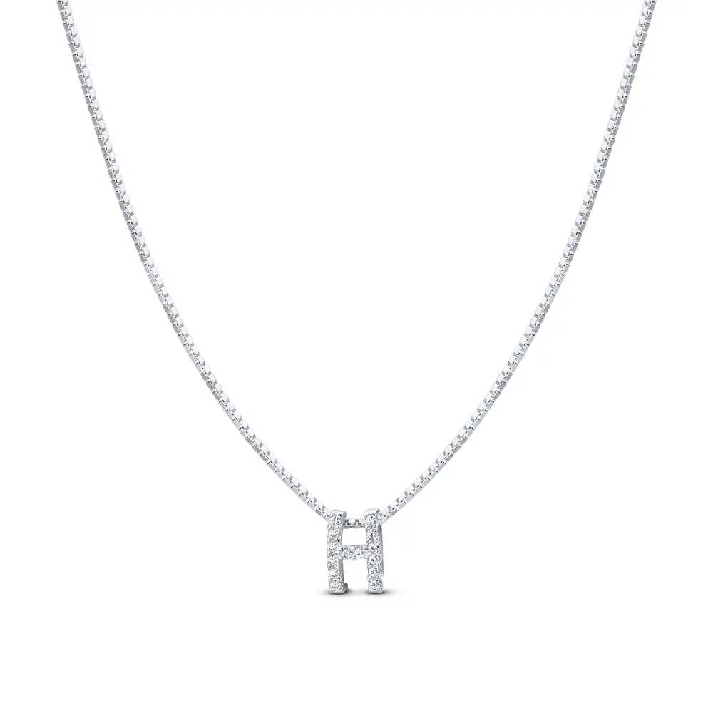 Gargantilha Prata Letra Com Zircônias 40cm Letra H