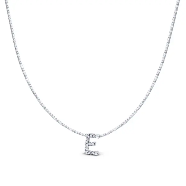 Gargantilha Prata Letra Com Zircônias 40cm Letra E