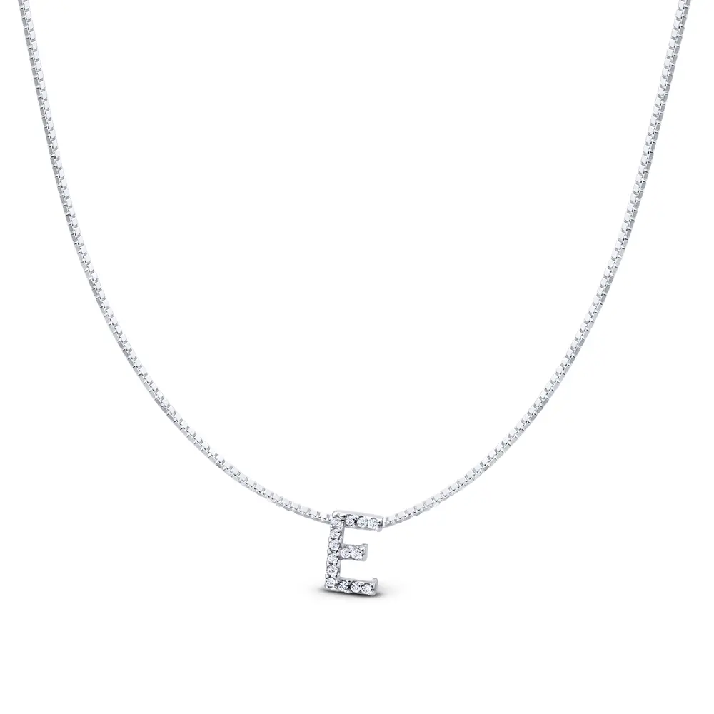 Gargantilha Prata Letra Com Zircônias 40cm Letra E