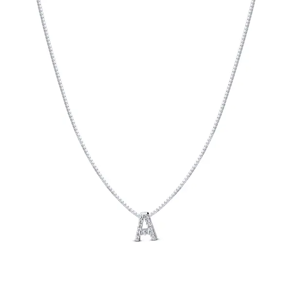 Gargantilha Prata Letra Com Zircônias 40cm Letra A