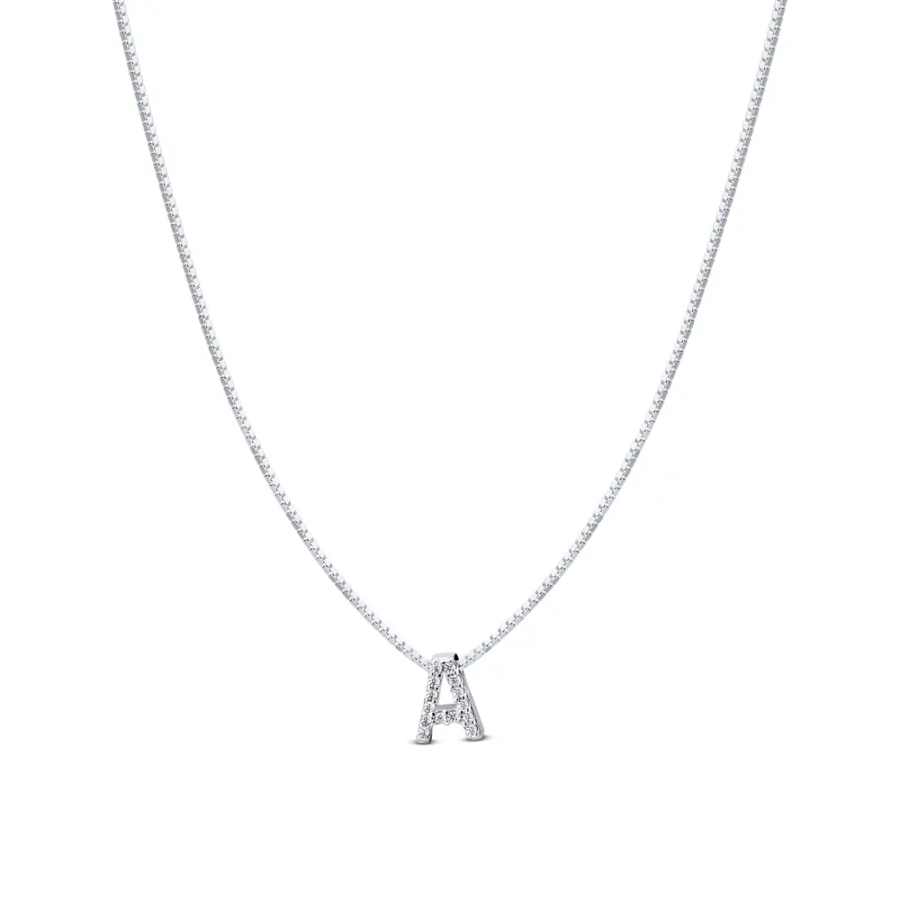 Gargantilha Prata Letra Com Zircônias 40cm Letra A