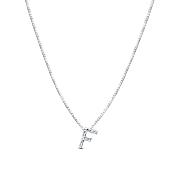 Gargantilha Prata Letra Com Zircônias 40cm Letra F