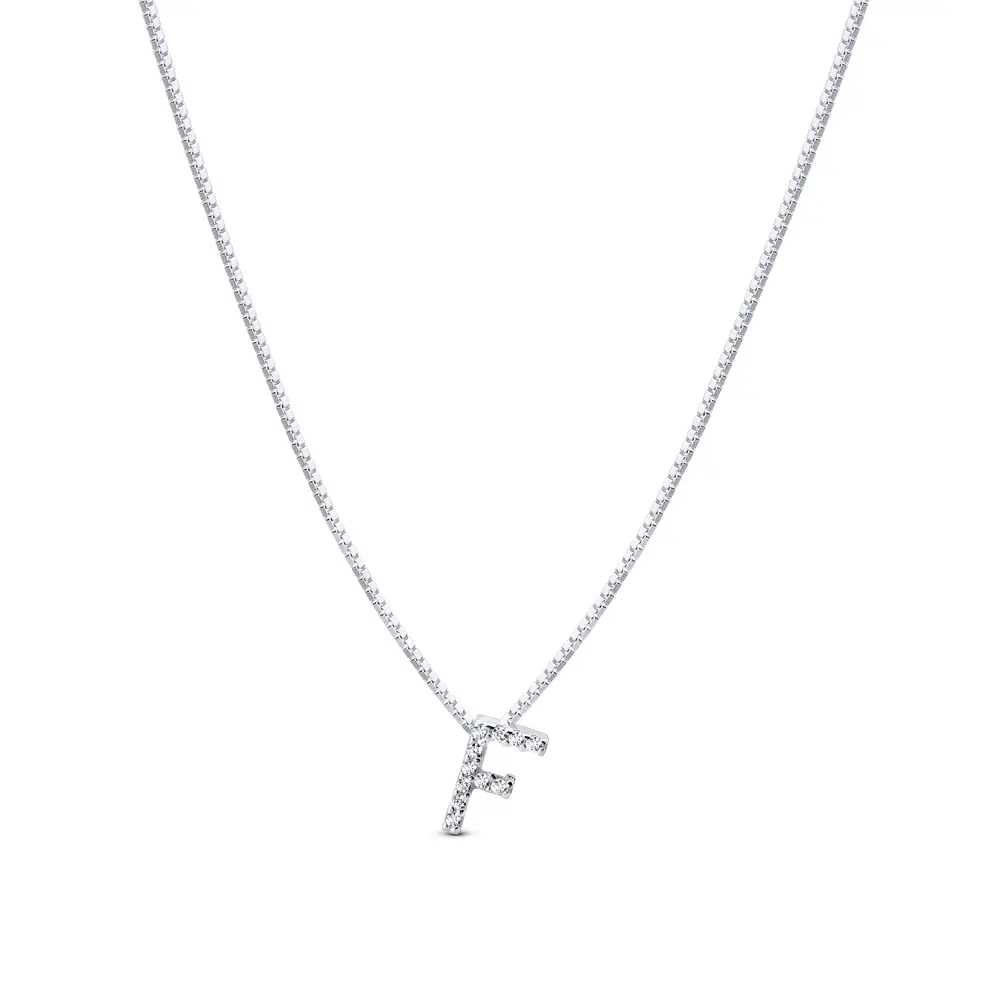 Gargantilha Prata Letra Com Zircônias 40cm Letra F