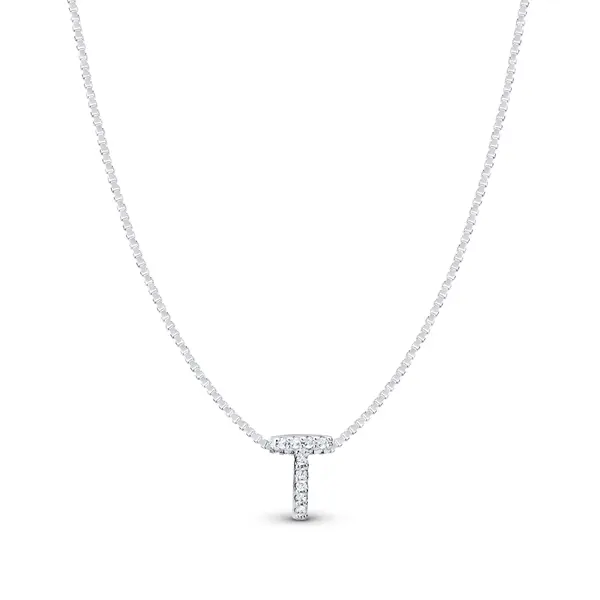 Gargantilha Prata Letra Com Zircônias 40cm Letra T