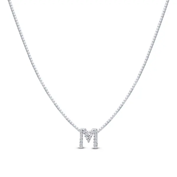 Gargantilha Prata Letra Com Zircônias 40cm Letra M