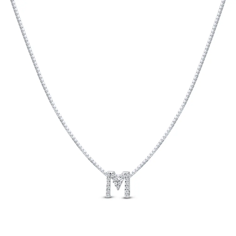 Gargantilha Prata Letra Com Zircônias 40cm Letra M