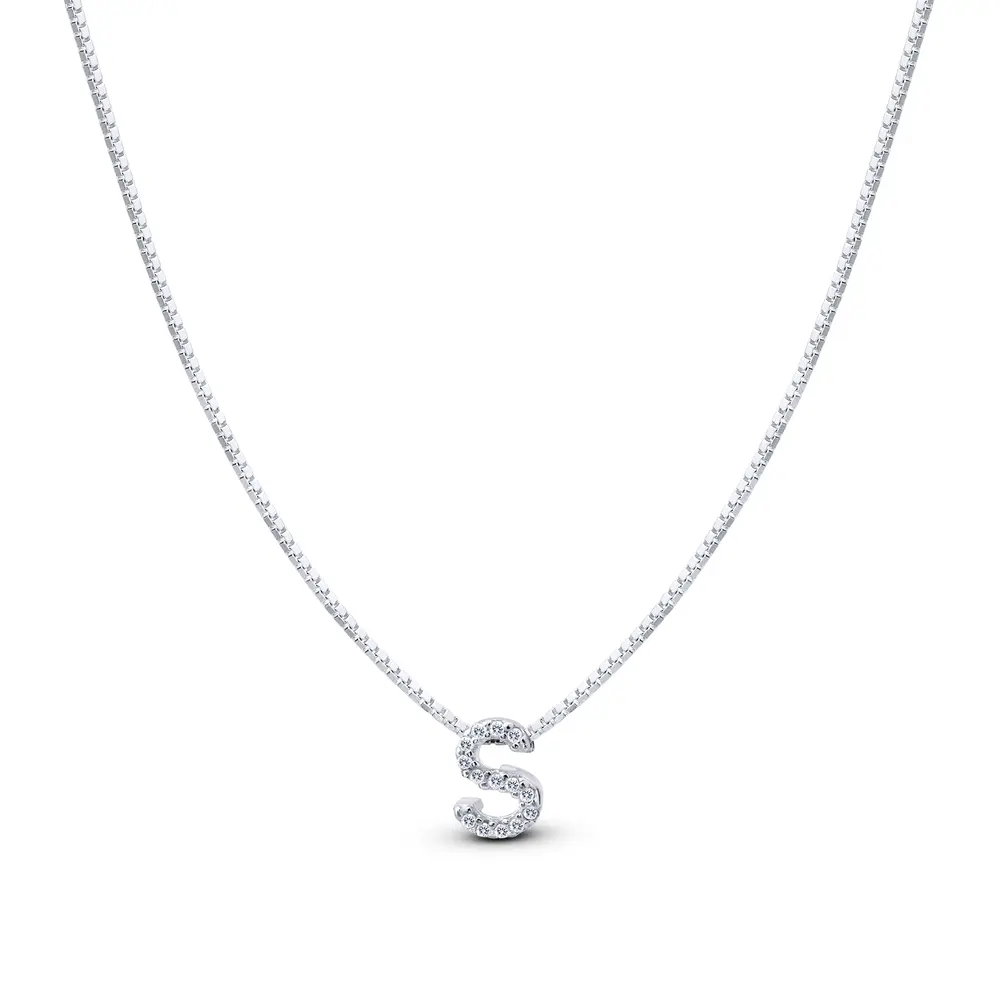 Gargantilha Prata Letra Com Zircônias 40cm Letra S