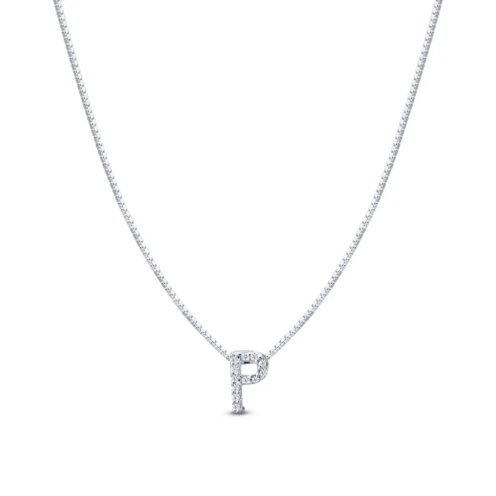Gargantilha Prata Letra Com Zircônias 40cm Letra P