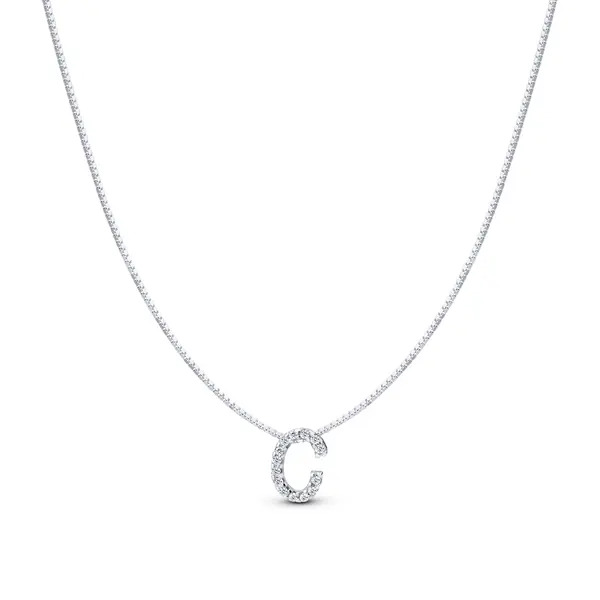 Gargantilha Prata Letra Com Zircônias 40cm Letra C