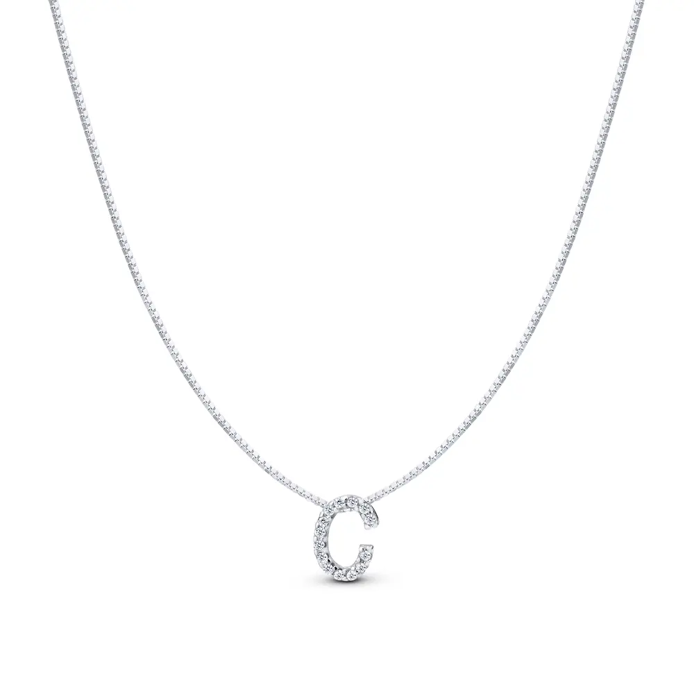 Gargantilha Prata Letra Com Zircônias 40cm Letra C