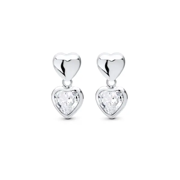 Brinco Prata Corações e Zircônia