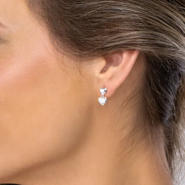 Brinco Prata Corações e Zircônia