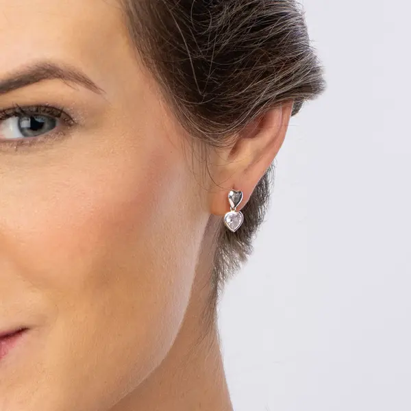Brinco Prata Corações e Zircônia