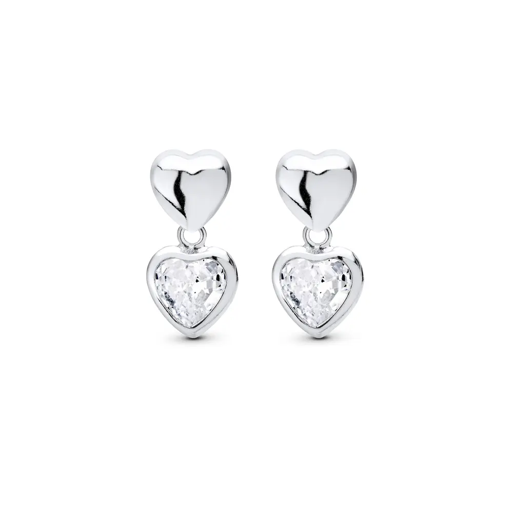 Brinco Prata Corações e Zircônia